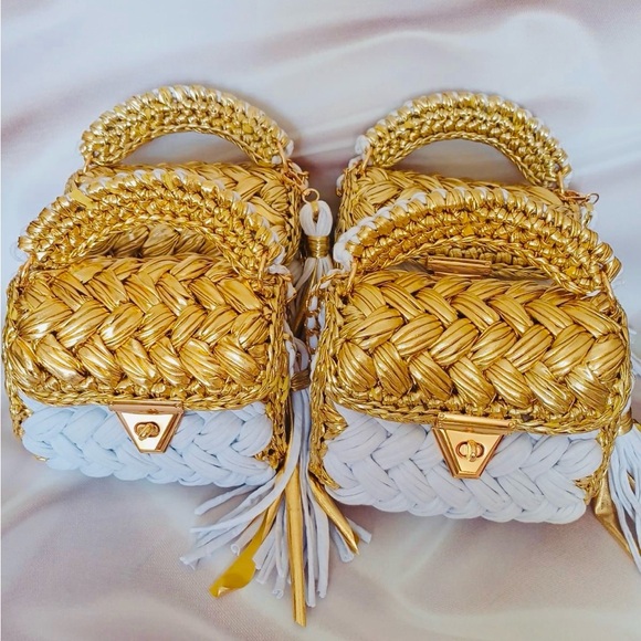 Women’s White Gold Metallic 100% Handmade Crochet...